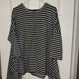 Classic Gray and White Striped Long Sleeve Top